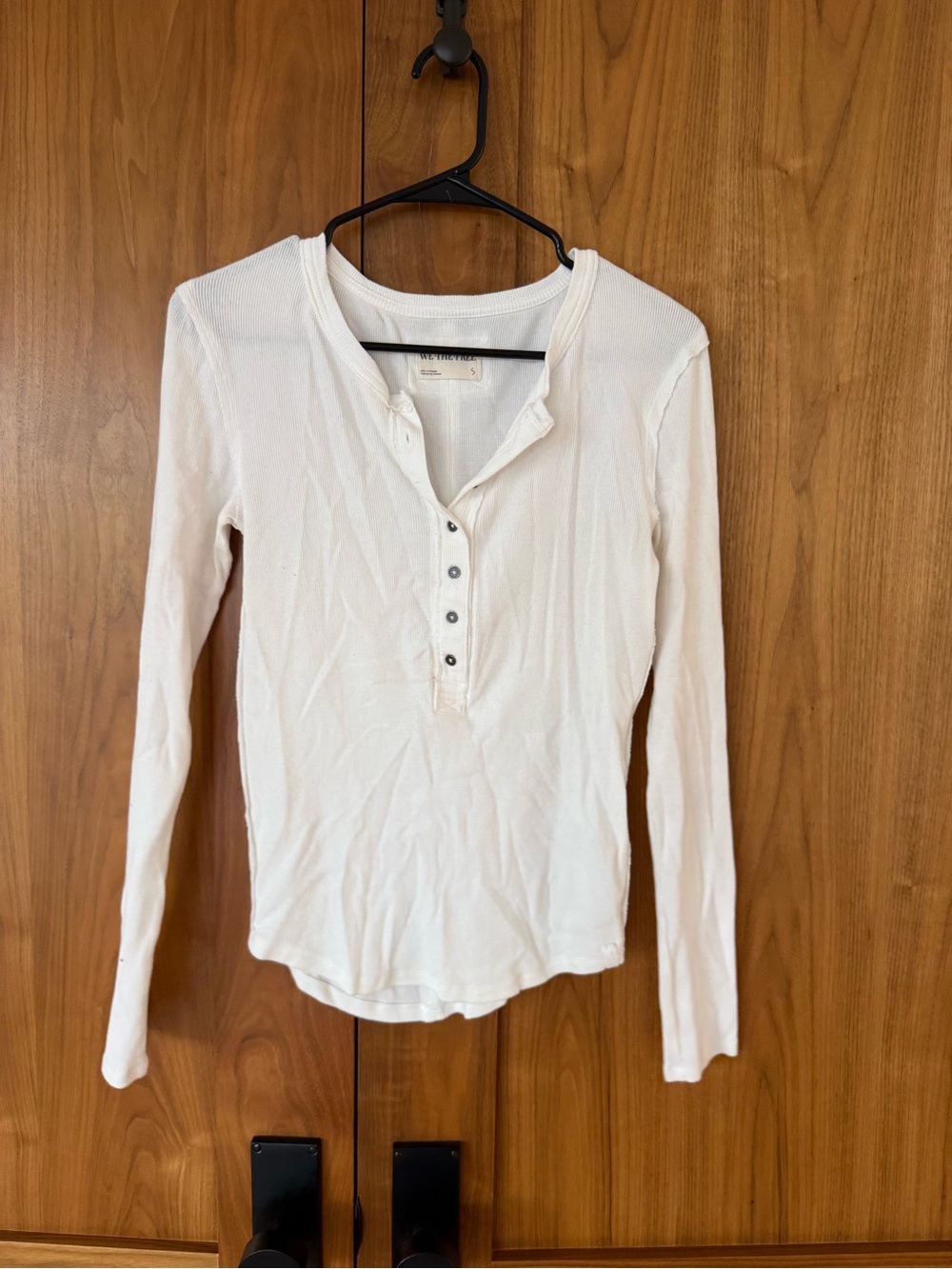 We The Free White Long Sleeve Henley Snap-Placket Top